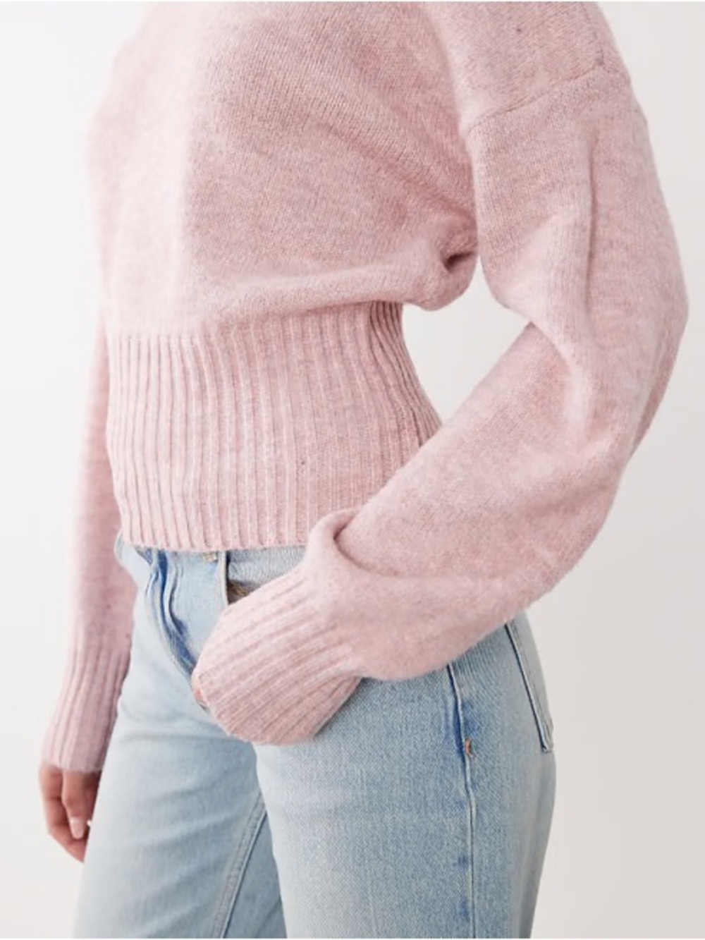 Cotton On Blush Pink Ribbed-Waist Crewneck Sweater